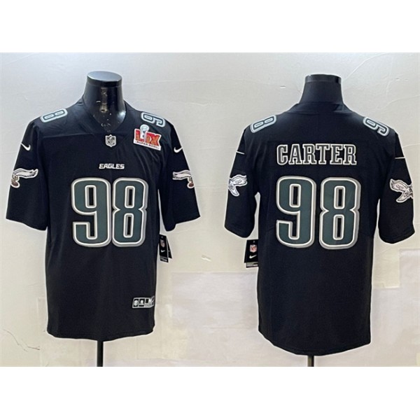 Philadelphia Eagles #98 Jalen Carter Black 2025 Super Bowl LIX Patch Fashion New Vapor Untouchable Limited Stitched Jersey