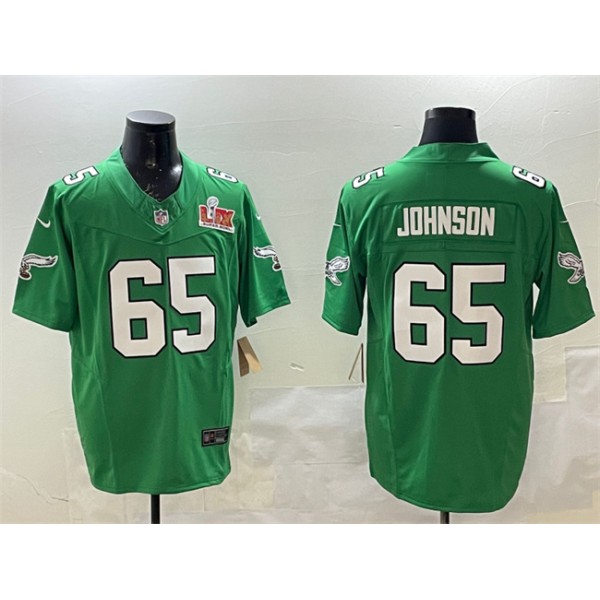 Philadelphia Eagles #65 Lane Johnson Green 2025 Super Bowl LIX Patch F.U.S.E. Throwback Vapor Untouchable Limited Stitched Jersey