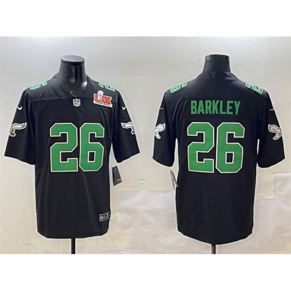 Philadelphia Eagles #26 Saquon Barkley Black 2025 Super Bowl LIX Patch Throwback Vapor Untouchable Limited Stitched Jersey