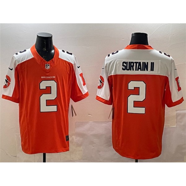 Denver Broncos #2 Patrick Surtain II Orange White 2024 F.U.S.E. V2 Throwback Vapor Limited Alternate Stitched Jersey