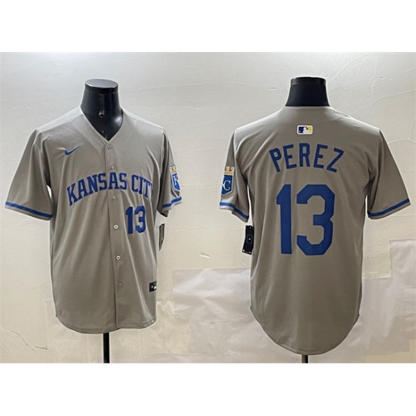 Kansas City Royals #13 Salvador Perez Gray 2024 Away Limited Stitched Jersey