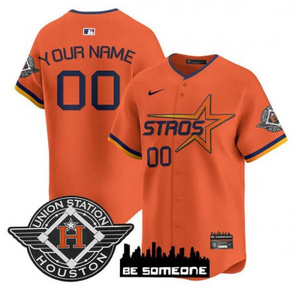 Houston Astros Custom Orange 2025 City Connect Limited Stitched Jersey