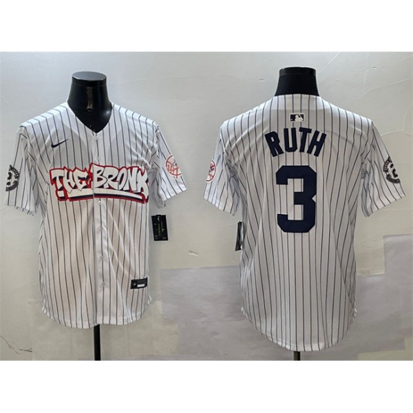 New York Yankees #3 Babe Ruth White Bronx Graffiti Vapor Limited Stitched Jersey