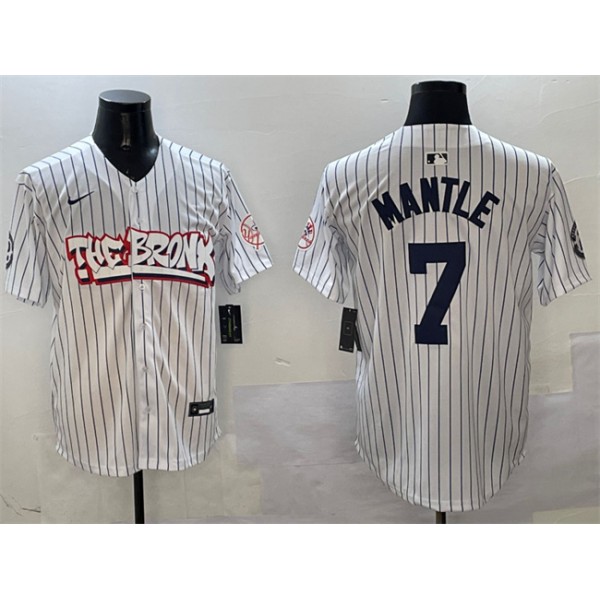 New York Yankees #7 Mickey Mantle White Bronx Graffiti Vapor Limited Stitched Jersey