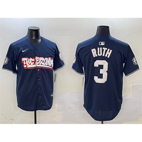New York Yankees #3 Babe Ruth Navy Bronx Graffiti Vapor Limited Stitched Jersey