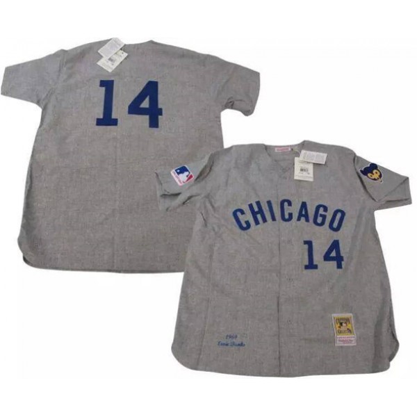 Chicago Cubs #14 Ernie Banks Gray 1969 Mitchell Ness Stitched Jersey