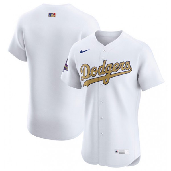 Los Angeles Dodgers Blank White 2025 Gold Collection Elite Stitched Jersey