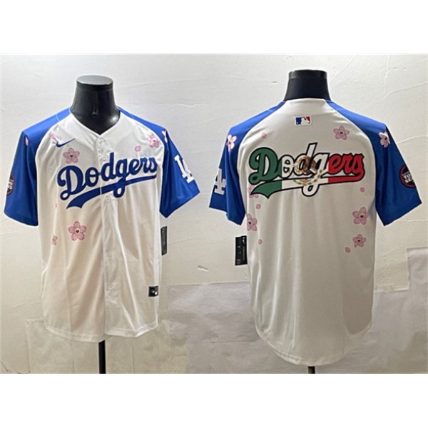 Los Angeles Dodgers Team Big Logo White Royal 2025 Tokyo Series Limited Stitched Jersey