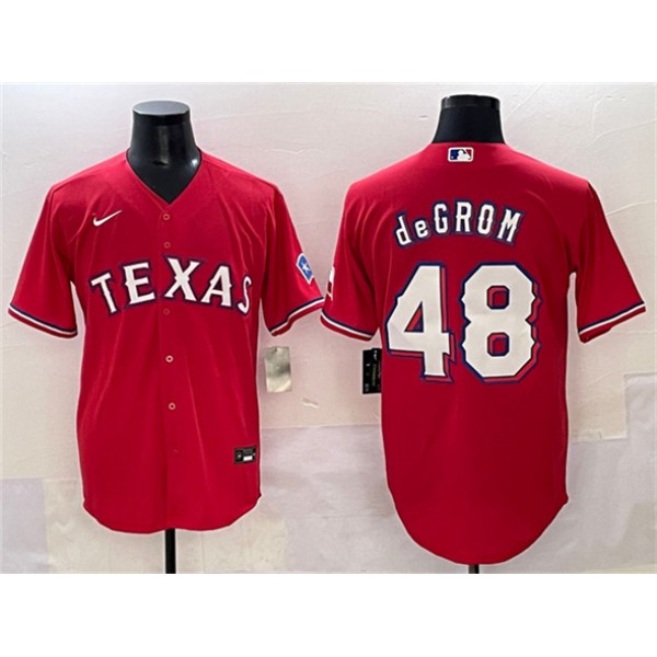 Texas Rangers #48 Jacob deGrom Red With Patch Cool Base Stitched Jersey