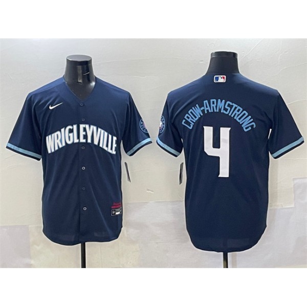 Chicago Cubs #4 Pete Crow-Armstrong Navy City Connect Stitched Jersey