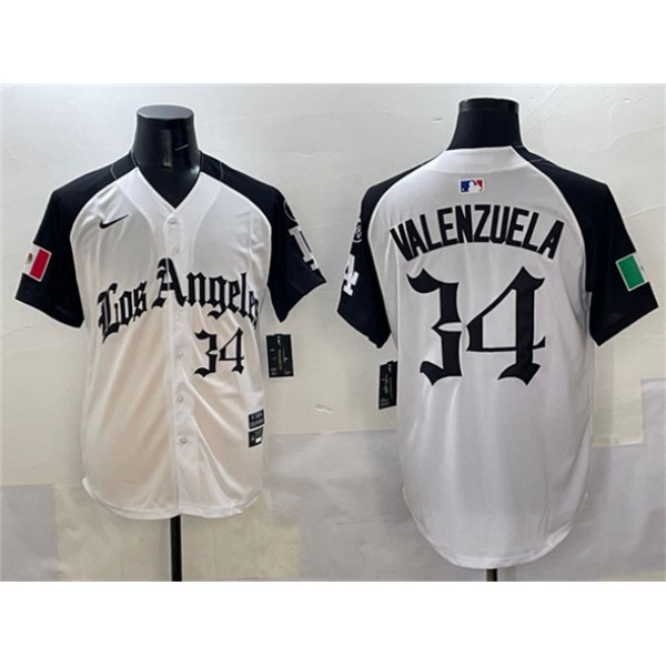 Los Angeles Dodgers #34 Fernando Valenzuela White Black Mexico 2025 LA Gothic Style With Fernando Patch Vapor Premier Limited Stitched Jersey