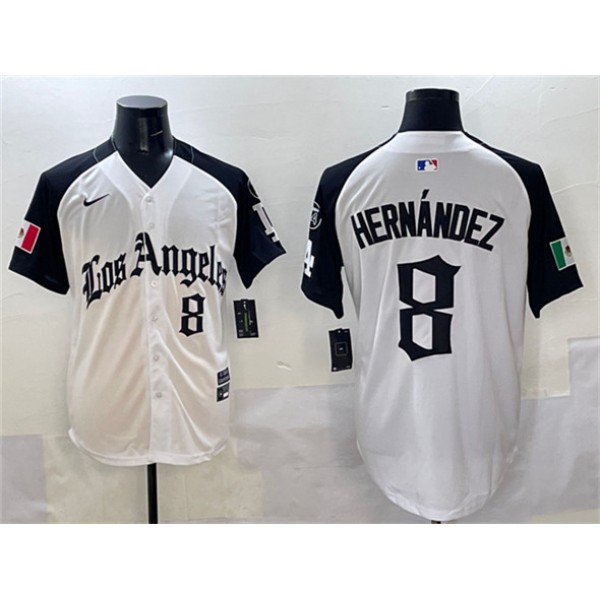 Los Angeles Dodgers #8 Enrique Hernández White Black Mexico 2025 LA Gothic Style With Fernando Patch Vapor Premier Limited Stitched Jersey