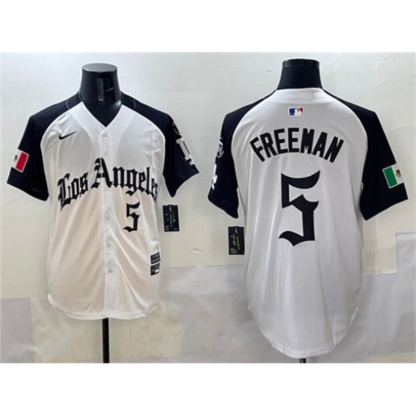 Los Angeles Dodgers #5 Freddie Freeman White Black Mexico 2025 LA Gothic Style With Fernando Patch Vapor Premier Limited Stitched Jersey