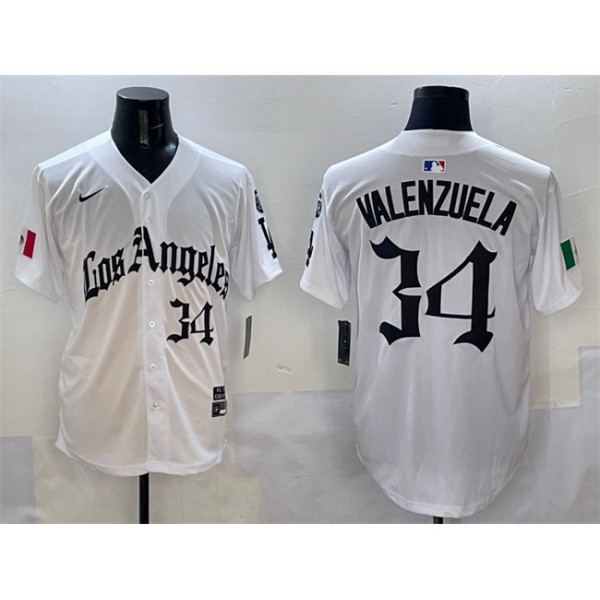 Los Angeles Dodgers #34 Fernando Valenzuela White Mexico 2025 LA Gothic Style With Fernando Patch Vapor Premier Limited Stitched Jersey