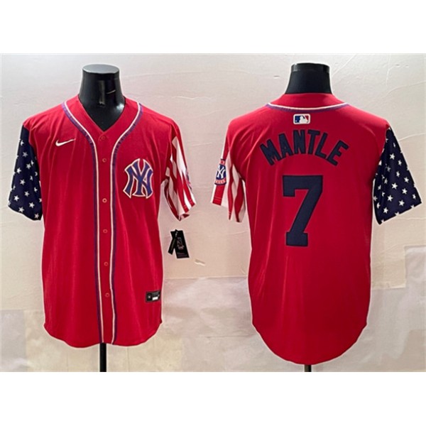 New York Yankees #7 Mickey Mantle Red American Style Limited Stitched Jersey