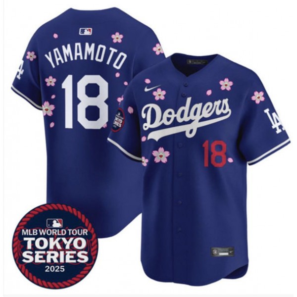 Los Angeles Dodgers #18 Yoshinobu Yamamoto Royal 2025 Tokyo Series Limited Stitched Jersey