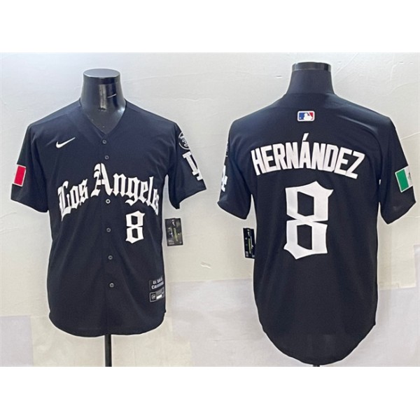 Los Angeles Dodgers #8 Enrique Hernandez Black Mexico 2025 LA Gothic Style With Fernando Patch Vapor Premier Limited Stitched Jersey