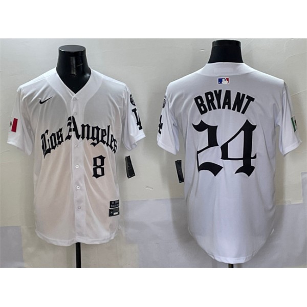 Los Angeles Dodgers Front #8 Back #24 Kobe Bryant White Mexico 2025 LA Gothic Style With Fernando Patch Vapor Premier Limited Stitched Jersey