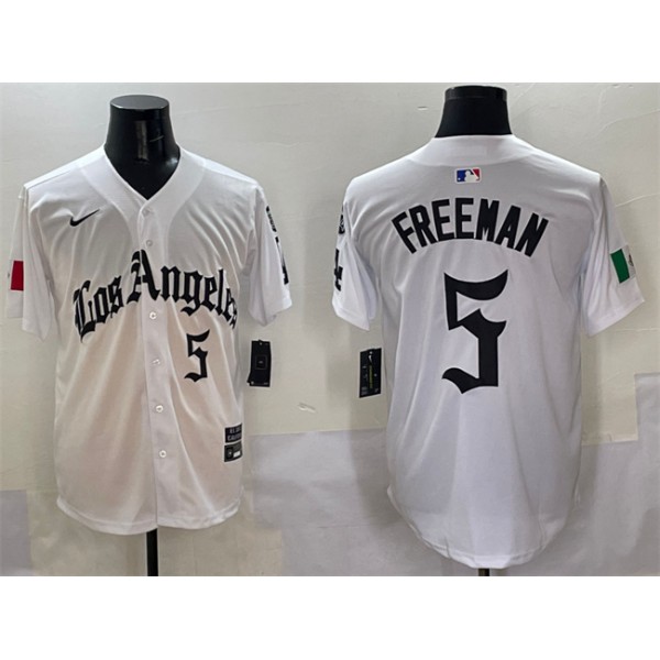 Los Angeles Dodgers #5 Freddie Freeman White Mexico 2025 LA Gothic Style With Fernando Patch Vapor Premier Limited Stitched Jersey