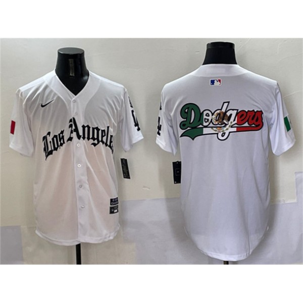 Los Angeles Dodgers Team Big Logo White Mexico 2025 LA Gothic Style With Fernando Patch Vapor Premier Limited Stitched Jersey