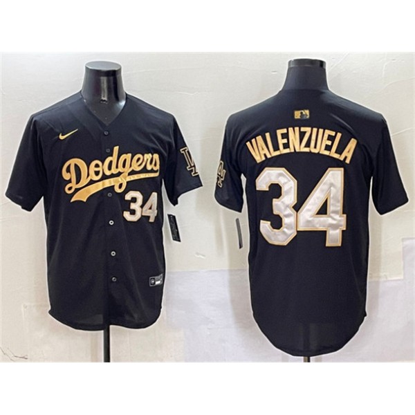 Los Angeles Dodgers #34 Fernando Valenzuela Black Gold Limited Stitched Jersey