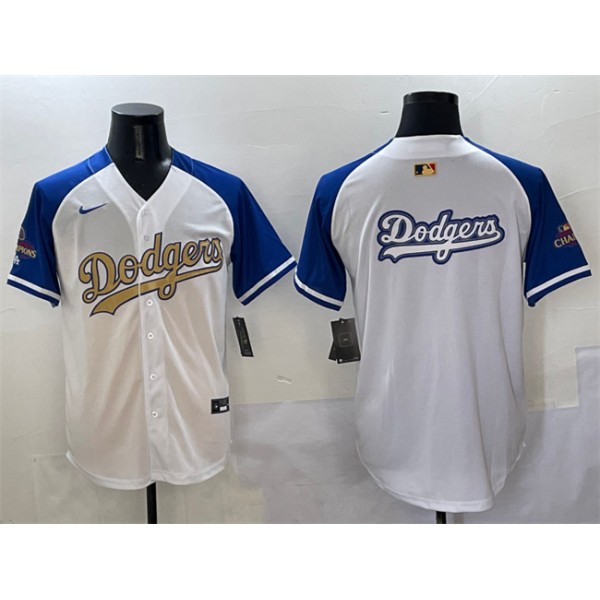 Los Angeles Dodgers Team Big Logo White Royal Gold 2024 World Series Champions Vapor Limited Stitched Jersey