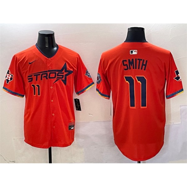 Houston Astros #11 Cam Smith Orange 2025 City Connect With Texas Patch Limited Stitched Jersey
