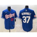 Los Angeles Dodgers #37 Teoscar Hernández Royal With American Flag Patch Limited Stitched Jersey