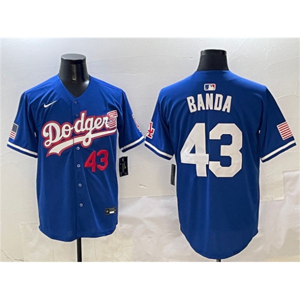 Los Angeles Dodgers #43 Anthony Banda Royal With American Flag Patch Limited Stitched Jersey