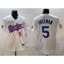 Los Angeles Dodgers #5 Freddie Freeman White With American Flag Patch Limited Stitched Jersey