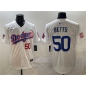 Los Angeles Dodgers #50 Mookie Betts White With American Flag Patch Limited Stitched Jersey