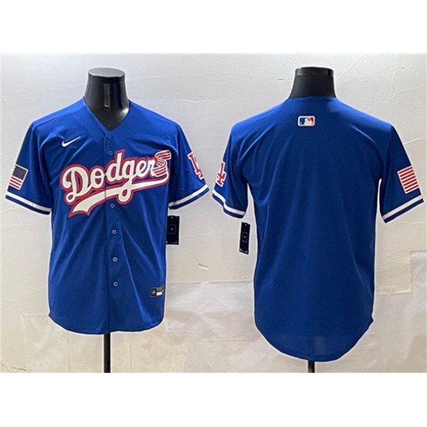 Los Angeles Dodgers Blank Royal With American Flag Patch Limited Stitched Jersey