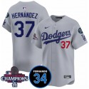 Los Angeles Dodgers #37 Teoscar Hernandez Gray 2024 World Series Champions With Fernando Memorial Patch Vapor Premier Limited Stitched Jersey