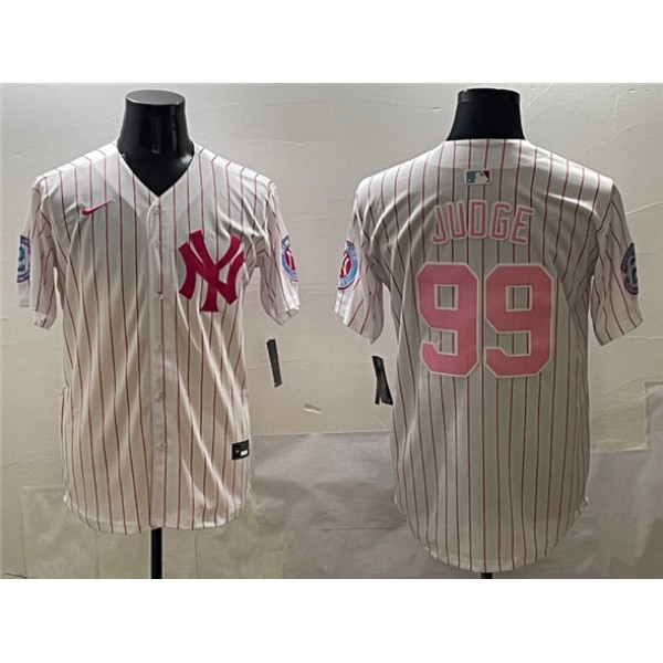 New York Yankees #99 Aaron Judge Pink With Patch Limited Stitched Jersey