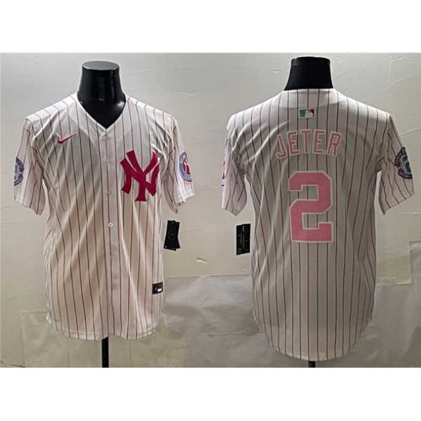 New York Yankees #2 Derek Jeter Pink With Patch Limited Stitched Jersey