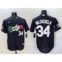 Los Angeles Dodgers #34 Fernando Valenzuela Black Mexico Flag Cool Base Stitched Jersey