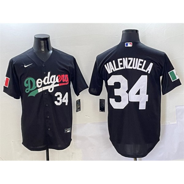 Los Angeles Dodgers #34 Fernando Valenzuela Black Mexico Flag Cool Base Stitched Jersey