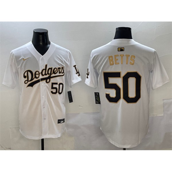 Los Angeles Dodgers #50 Mookie Betts White Gold Limited Stitched Jersey