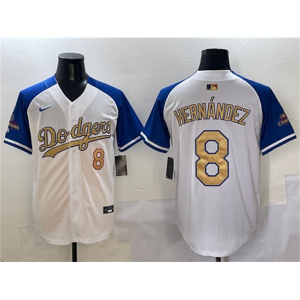 Los Angeles Dodgers #8 Enrique Hernandez White Royal Gold 2024 World Series Champions Vapor Limited Stitched Jersey