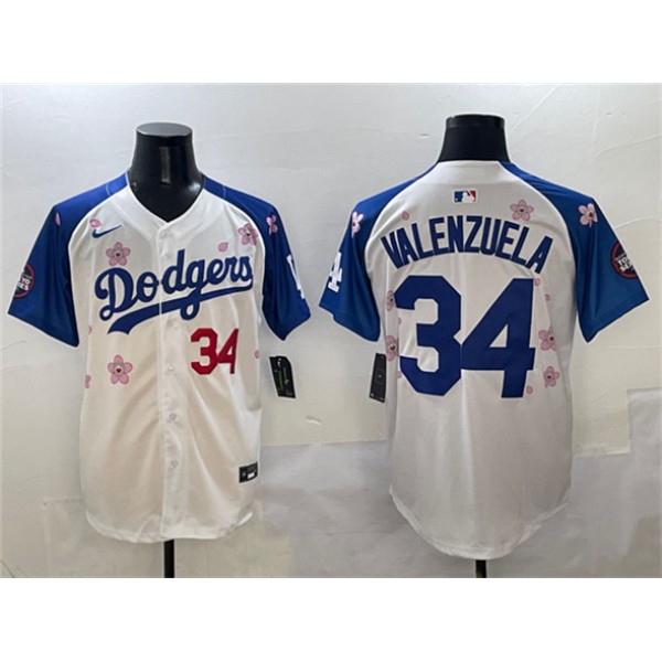 Los Angeles Dodgers #34 Fernando Valenzuela White Royal 2025 Tokyo Series Limited Stitched Jersey