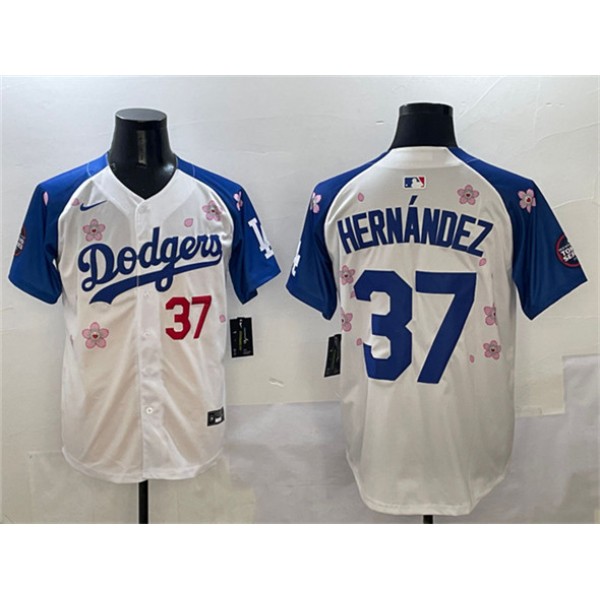 Los Angeles Dodgers #37 Teoscar Hernandez White Royal 2025 Tokyo Series Limited Stitched Jersey