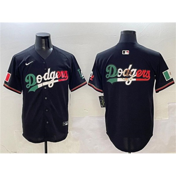 Los Angeles Dodgers Team Big Logo Black Mexico Flag Limited Stitched Jersey