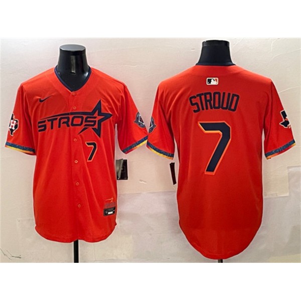 Houston Astros #7 C.J. Stroud Orange 2025 City Connect With Texas Patch Limited Stitched Jersey