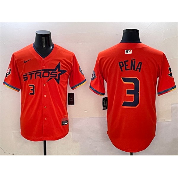 Houston Astros #3 Jeremy Pena Orange 2025 City Connect With Texas Patch Limited Stitched Jersey