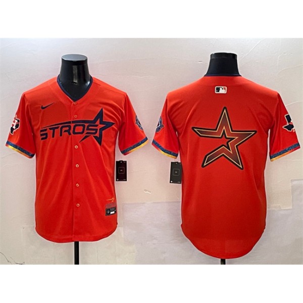 Houston Astros Team Big Logo Orange 2025 City Connect With Texas Patch Limited Stitched Jersey
