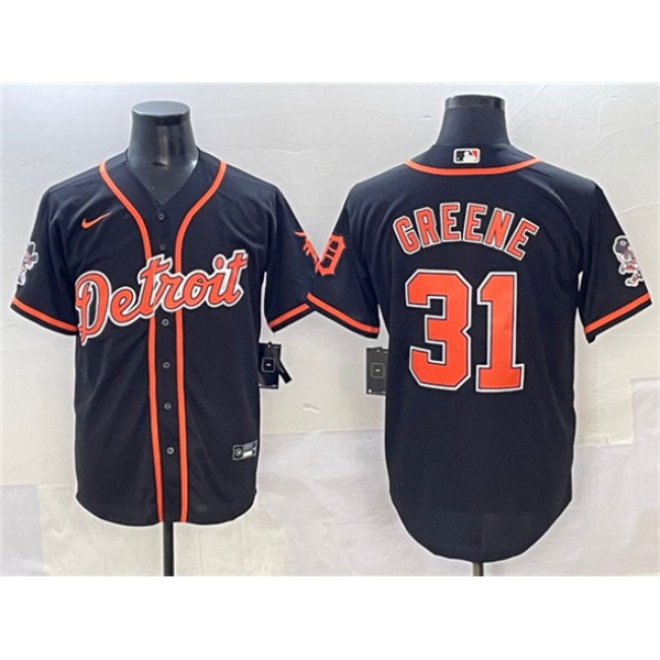 Detroit Tigers #31 Riley Greene Black With Patch Cool Base Stitched Jersey