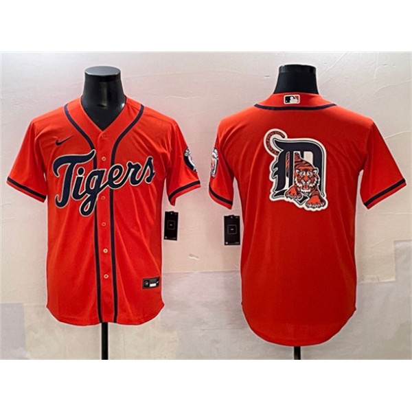 Detroit Tigers Team Big Logo Orange With Patch Cool Base Stitched Jersey