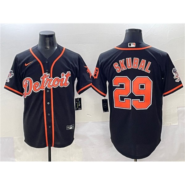 Detroit Tigers #29 Tarik Skubal Black With Patch Cool Base Stitched Jersey