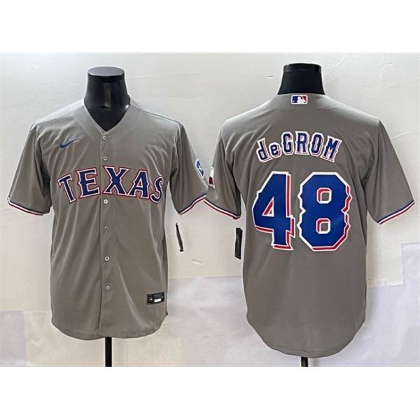 Texas Rangers #48 Jacob deGrom Gray With Patch Cool Base Stitched Jersey