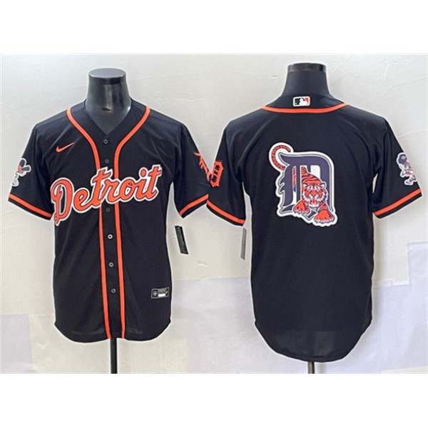 Detroit Tigers Team Big Logo Black With Patch Cool Base Stitched Jersey